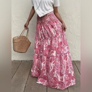 Smocked Printed Maxi Skirt